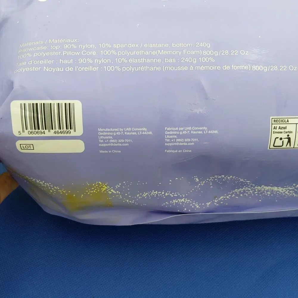 Derila Ergo Cervical Pillow Memory Foam 21.25x14.17x4.72in Light Blue NEW SEALED